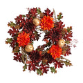 24" Dahlia Apple Oak Leaf and Berries Artificial Wreath by Nearly Natural
