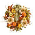 24" Fall Sunflower Pumpkin Wreath with Decorative Ribbon by Nearly Natural