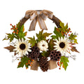20" Sunflower Pumpkin and Dried Lotus Pod Fall Wreath w/Bow by Nearly Natural