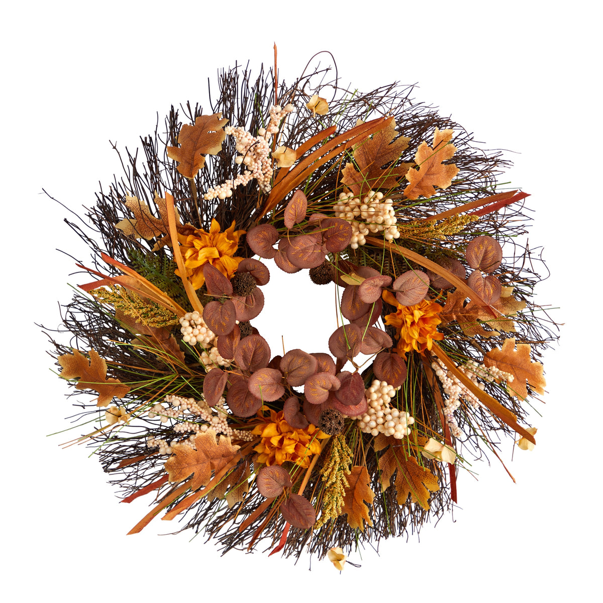 22" Autumn Dahlia and Berries Artificial Fall Wreath by Nearly Natural