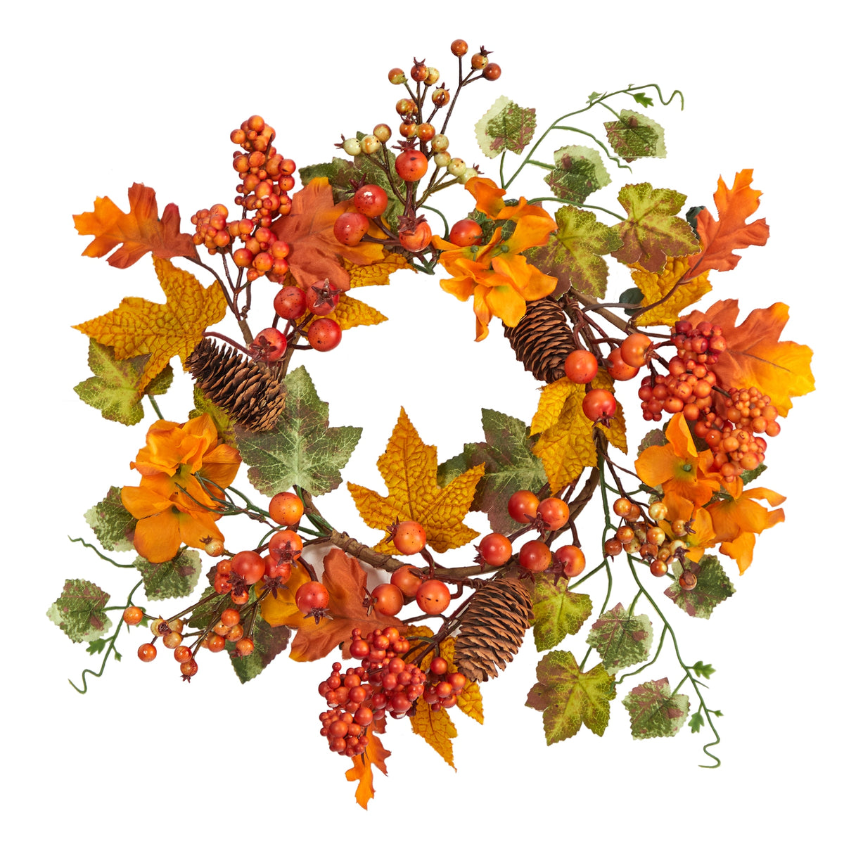 6.5" Autumn Hydrangea and Pinecones Wreath (Set of 2) by Nearly Natural