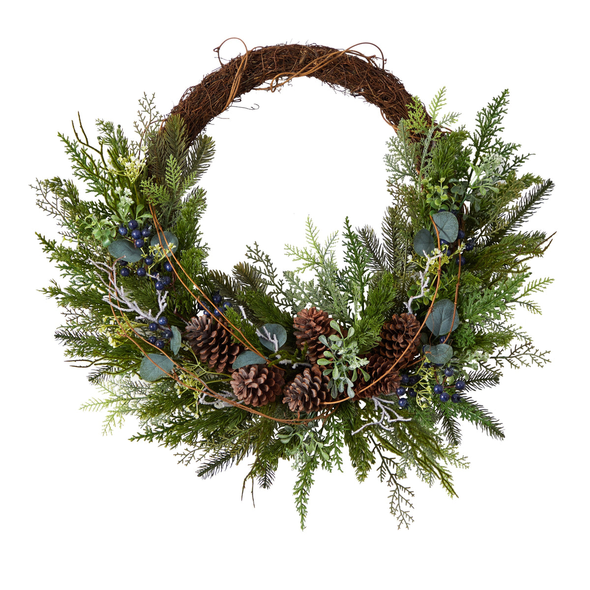 30" Pine and Pinecone Christmas Wreath on Twig Ring by Nearly Natural