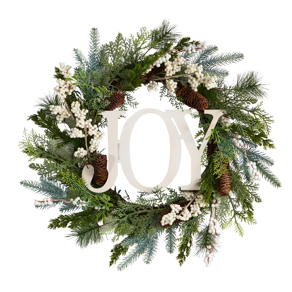 24" Christmas Joy Greenery Holiday Artificial Wreath by Nearly Natural