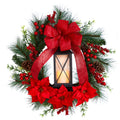 28" Poinsettia and Berry Lantern Holiday Christmas Wreath by Nearly Natural