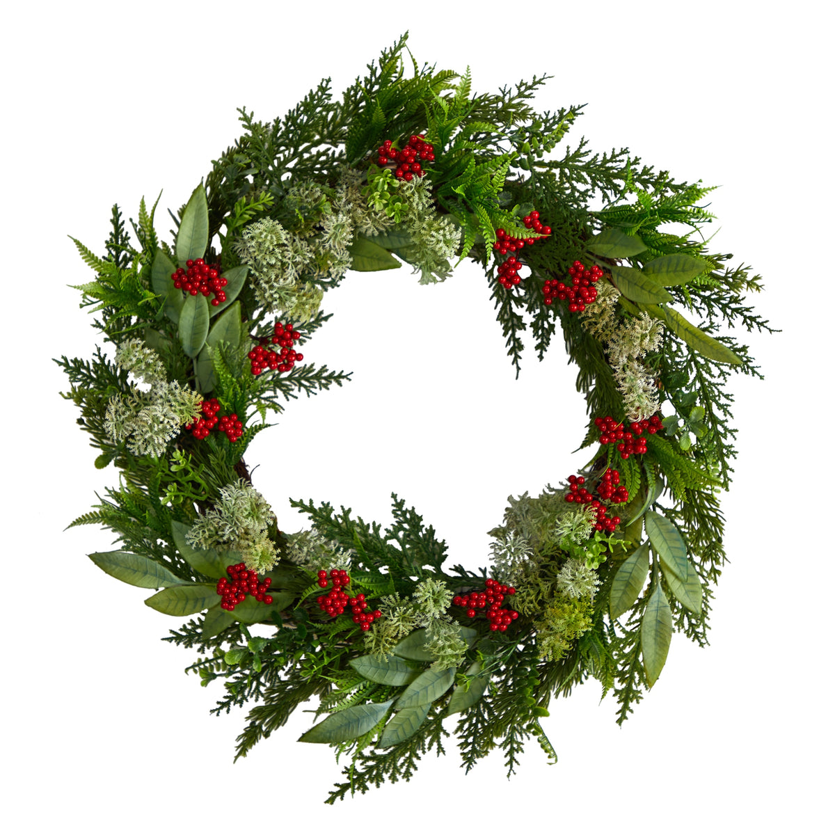 24" Cedar, Eucalyptus and Berries Christmas Wreath by Nearly Natural