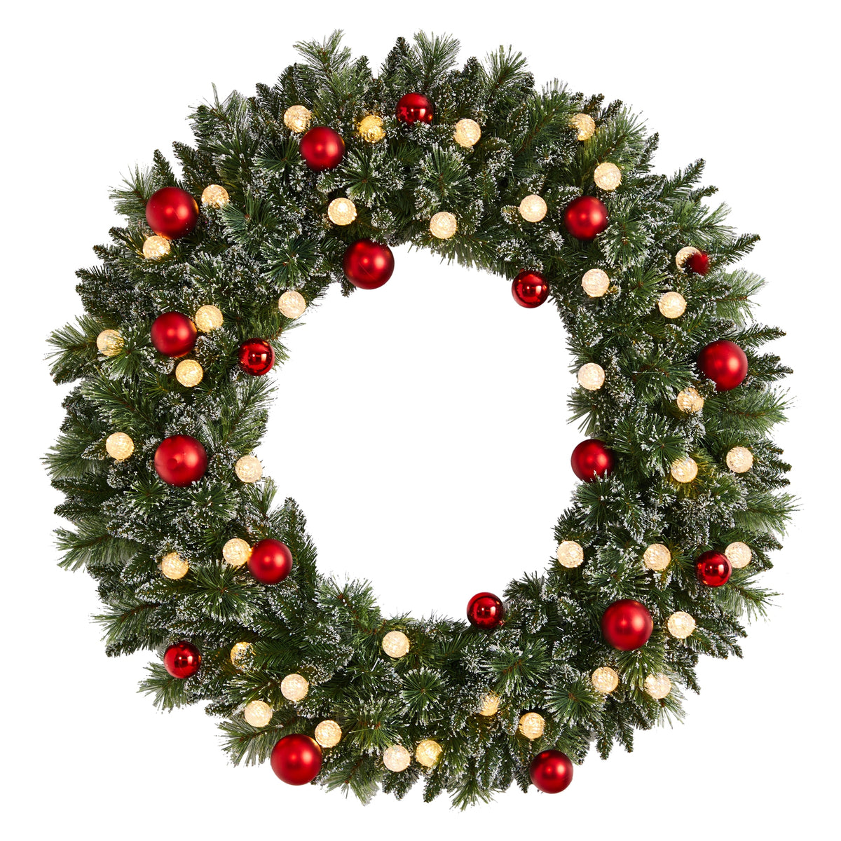 4' Xmas Pre-Lit Wreath w/Ornaments, 40 LED Lights & 360 Tips by Nearly Natural