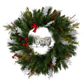 24" Holiday  Owl Family Pinecone Berry Christmas Wreath by Nearly Natural