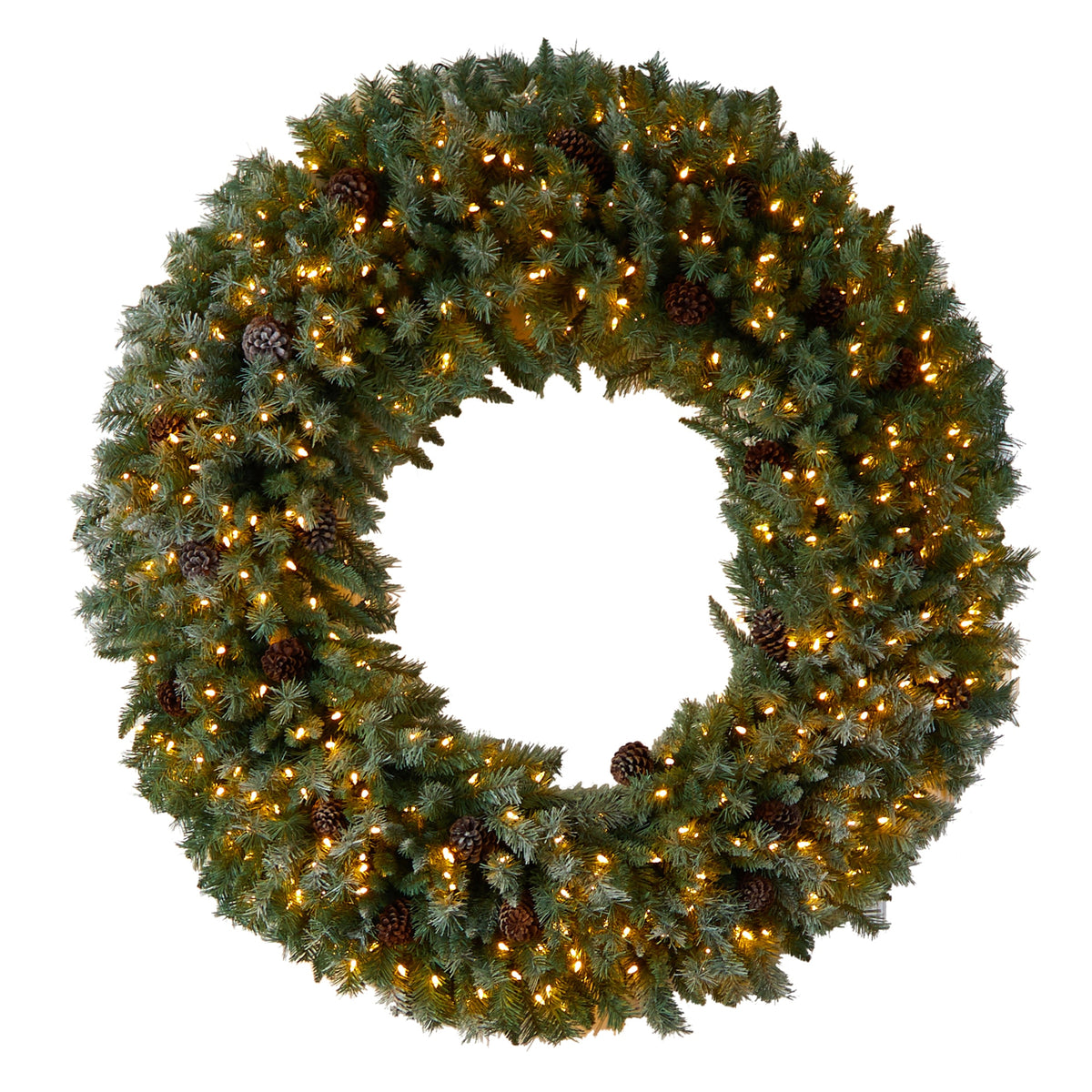 5' Flocked Xmas Wreath w/Pinecones, 400 LEDs and 760 Tips by Nearly Natural