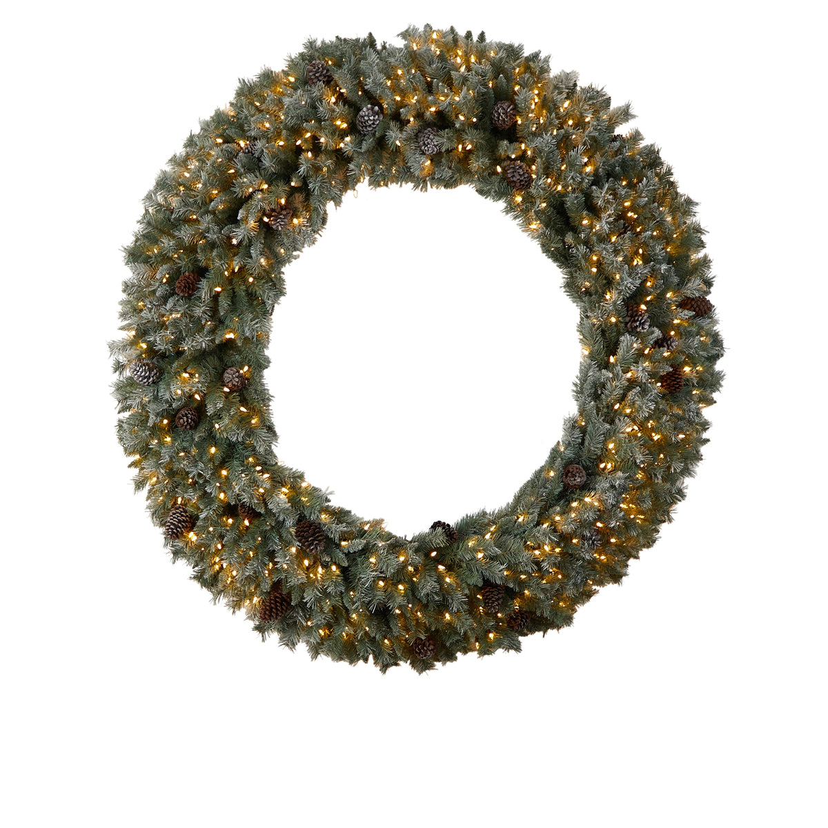 6' Giant Flocked Xmas Wreath w/600 Clear LEDs and 1000 Tips by Nearly Natural