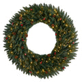 4' Large Flocked Xmas Wreath w/Berries, 200 LEDs & 400 Tips by Nearly Natural