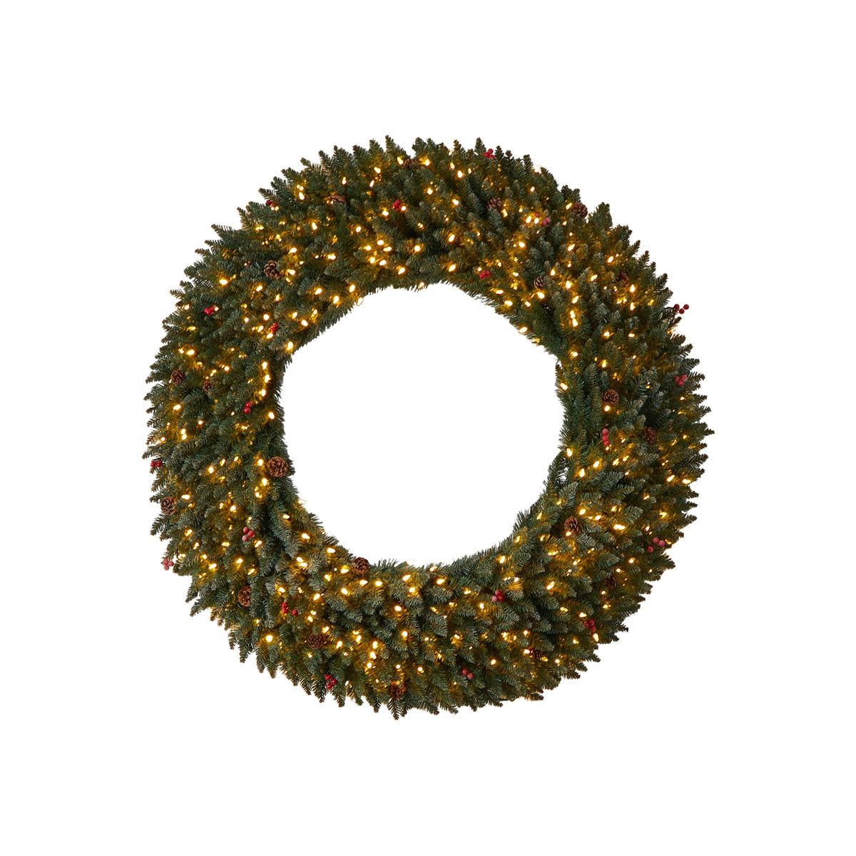 5' Large Flocked Xmas Wreath w/Berries, 400 LEDs & 820 Tips by Nearly Natural
