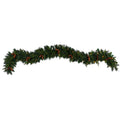 9' Pines & Pinecones Christmas Garland w/286 Lvs & 70 LED's by Nearly Natural