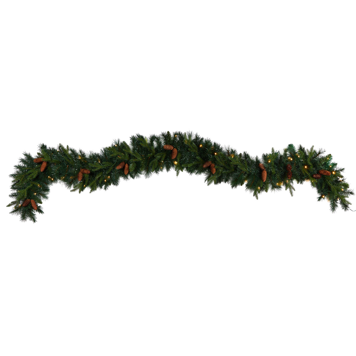 9' Pines & Pinecones Christmas Garland w/286 Lvs & 70 LED's by Nearly Natural