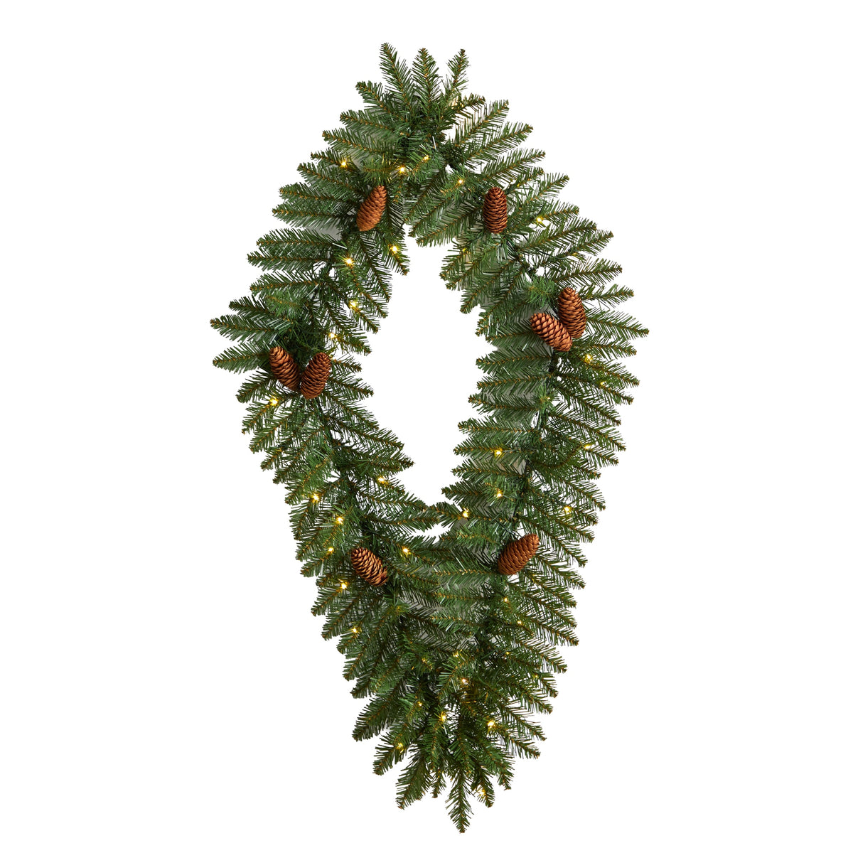 3' Diamond Wreath w/Pinecones 50 LEDs & 150 Branches by Nearly Natural