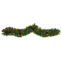 6' Pinecones and Berries Xmas Garland w/50 Multicolored LEDs by Nearly Natural