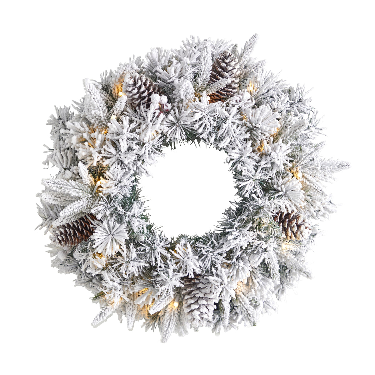 20" Flocked Christmas Wreath with 110 Tips and 35 LEDs by Nearly Natural