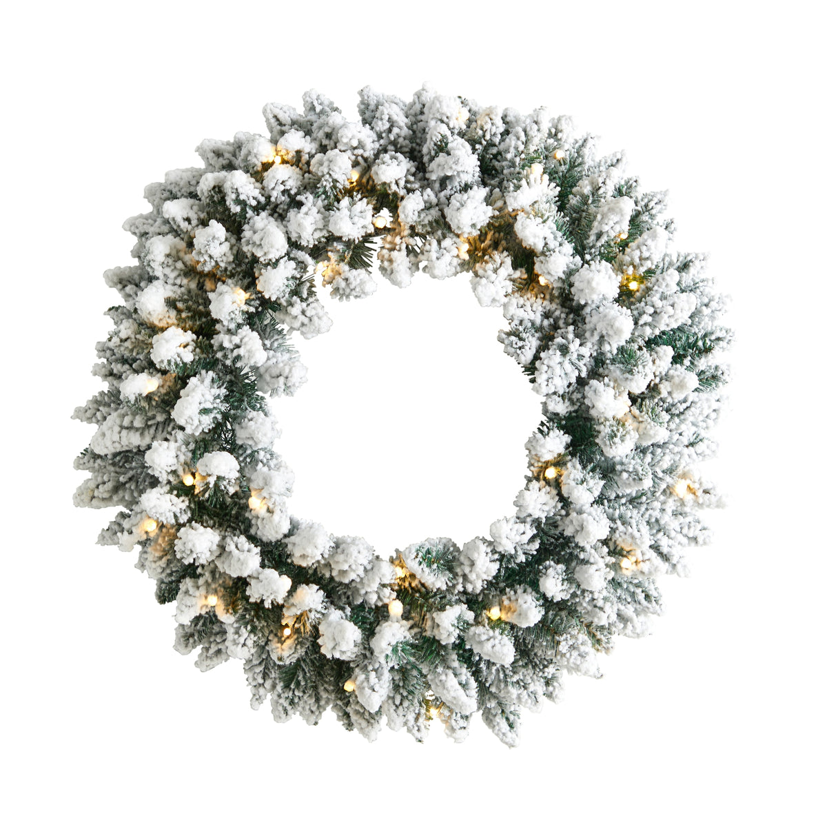 24" Flocked Christmas Wreath with 160 Tips and 35 Leds by Nearly Natural