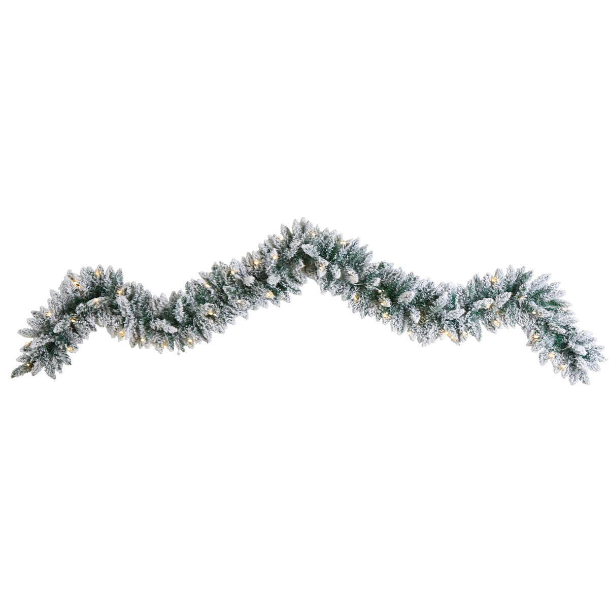9' Flocked Christmas Garland with 50 Warm White LED Lights by Nearly Natural
