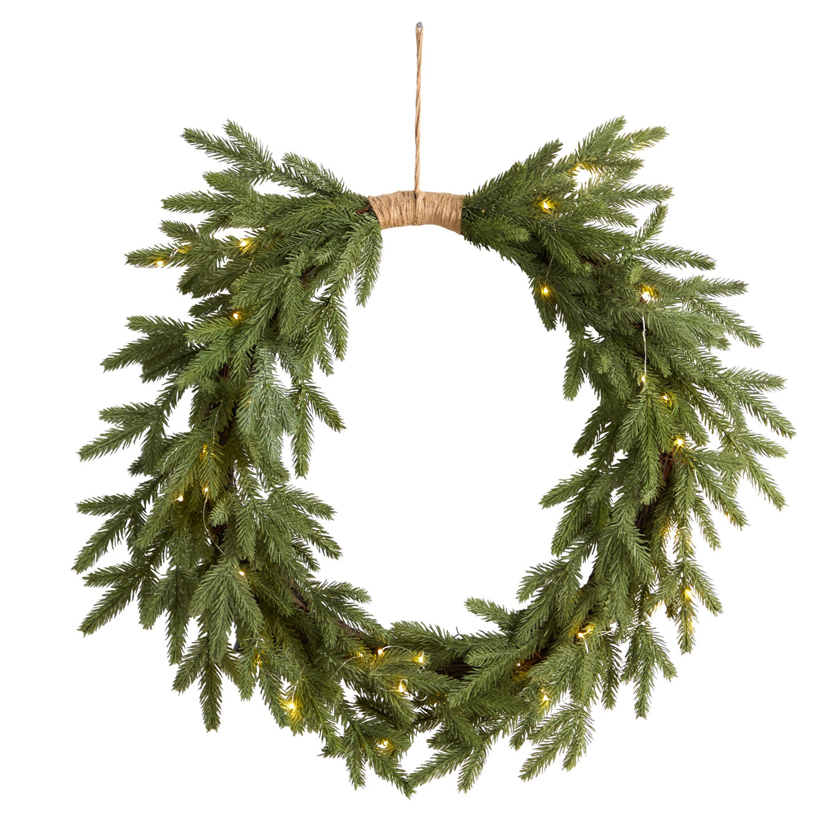 24" Holiday Christmas Pre-Lit Cascading Pine Wreath by Nearly Natural
