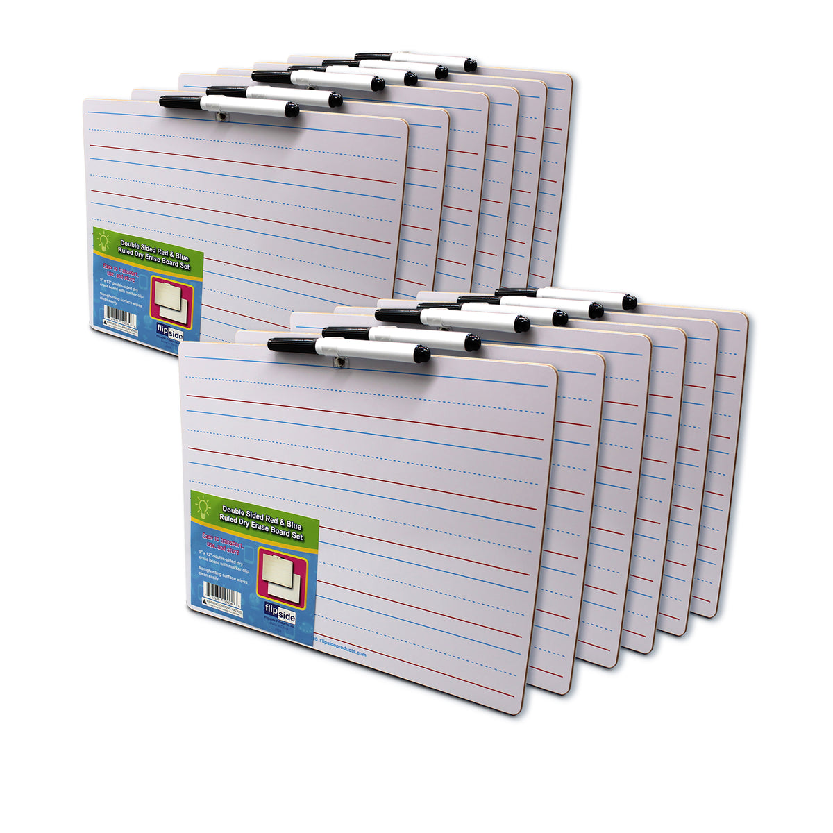 9 x 12 Two-Sided Red & Blue Ruled/Dry Erase with attached marker Class Pack 12