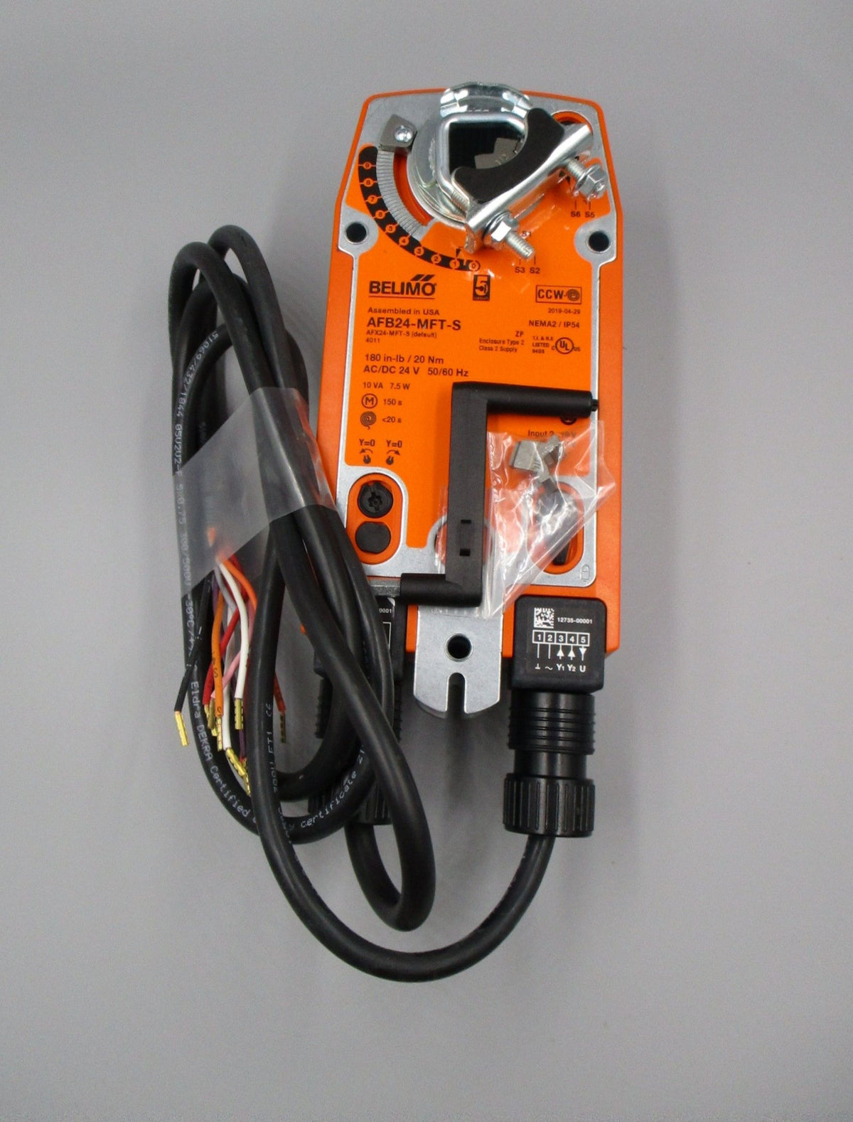Belimo Damper Actuator, 180 in-lb [20 Nm], Spring return, AC/DC 24 V, 2...10 V, 2 x SPDT, MFT/programmable AFB24-MFT-S