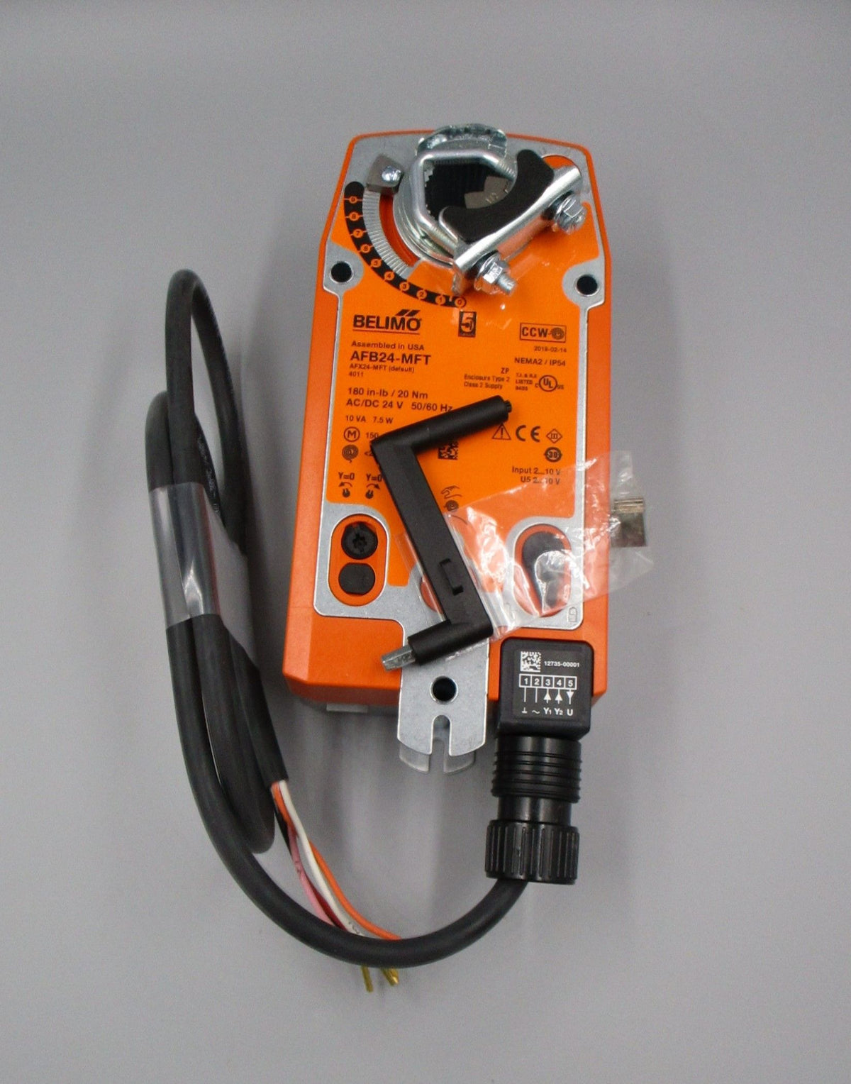 Belimo Damper Actuator, 180 in-lb [20 Nm], Spring return, AC/DC 24 V, 2...10 V, MFT/programmable AFB24-MFT