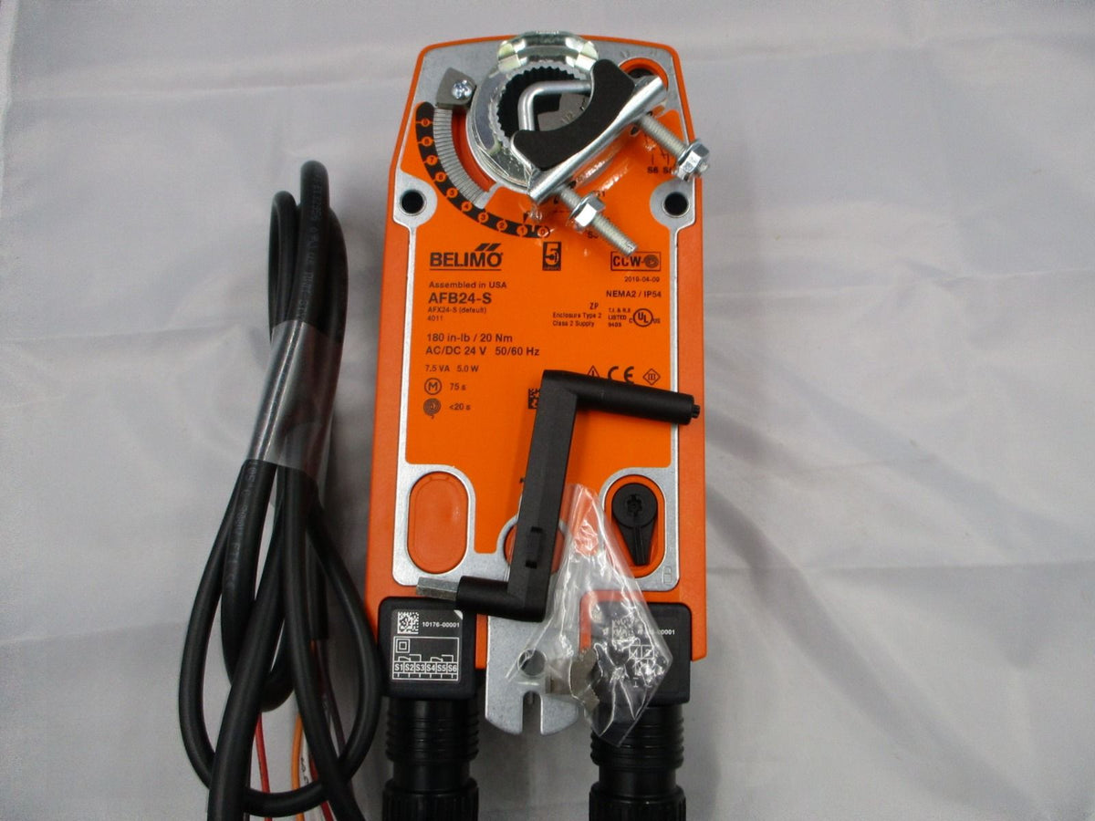 Belimo Damper Actuator, 180 in-lb [20 Nm], Spring return, AC/DC 24 V, On/Off, 2 x SPDT AFB24-S