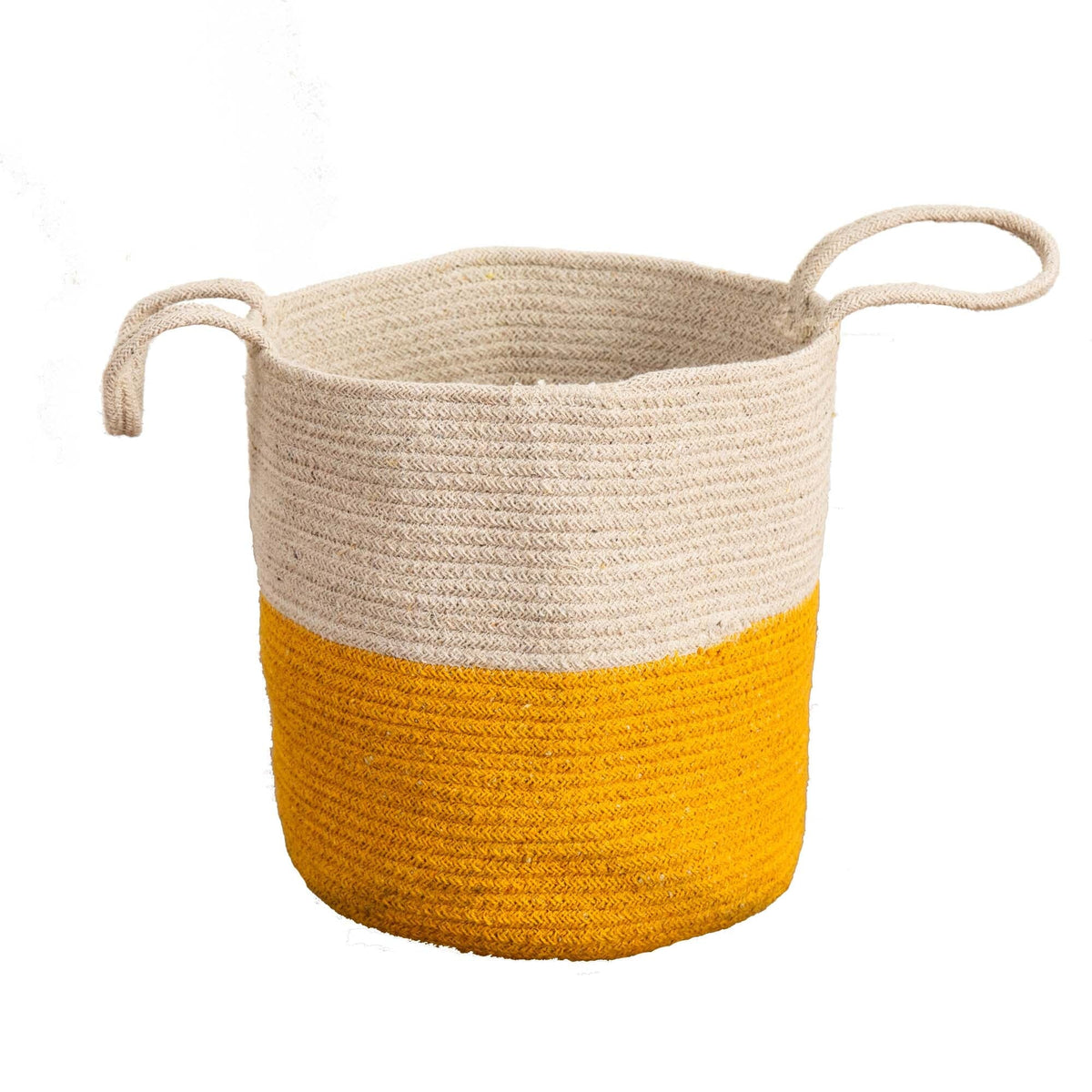 12" Handmade Natural Cotton Woven Basket by Nearly Natural