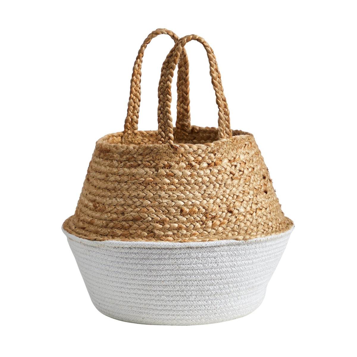 14" Boho Chic Handmade Cotton & Jute White Woven Basket by Nearly Natural