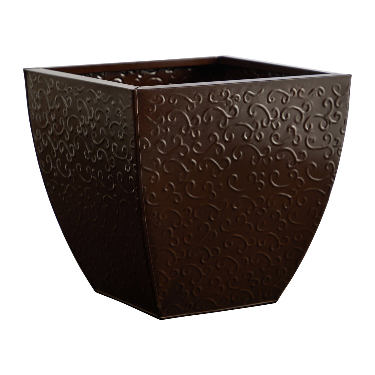 14" Embossed Metal Scroll Planter by Nearly Natural in Brown