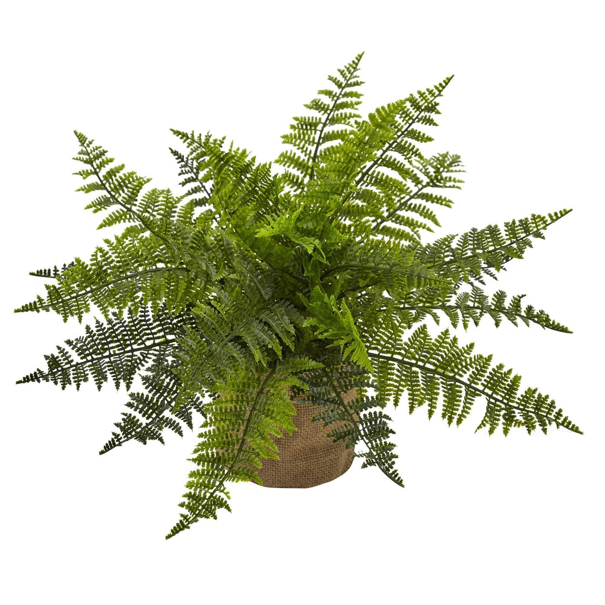 15" Ruffle Fern Bush w/Burlap Base (Set of 2) by Nearly Natural