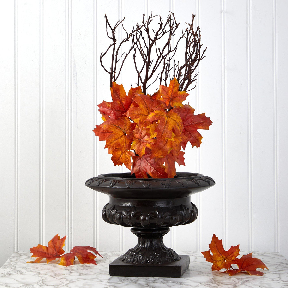 18" Autumn Maple Leaf Artificial Flower (Set of 6) by Nearly Natural in Orange