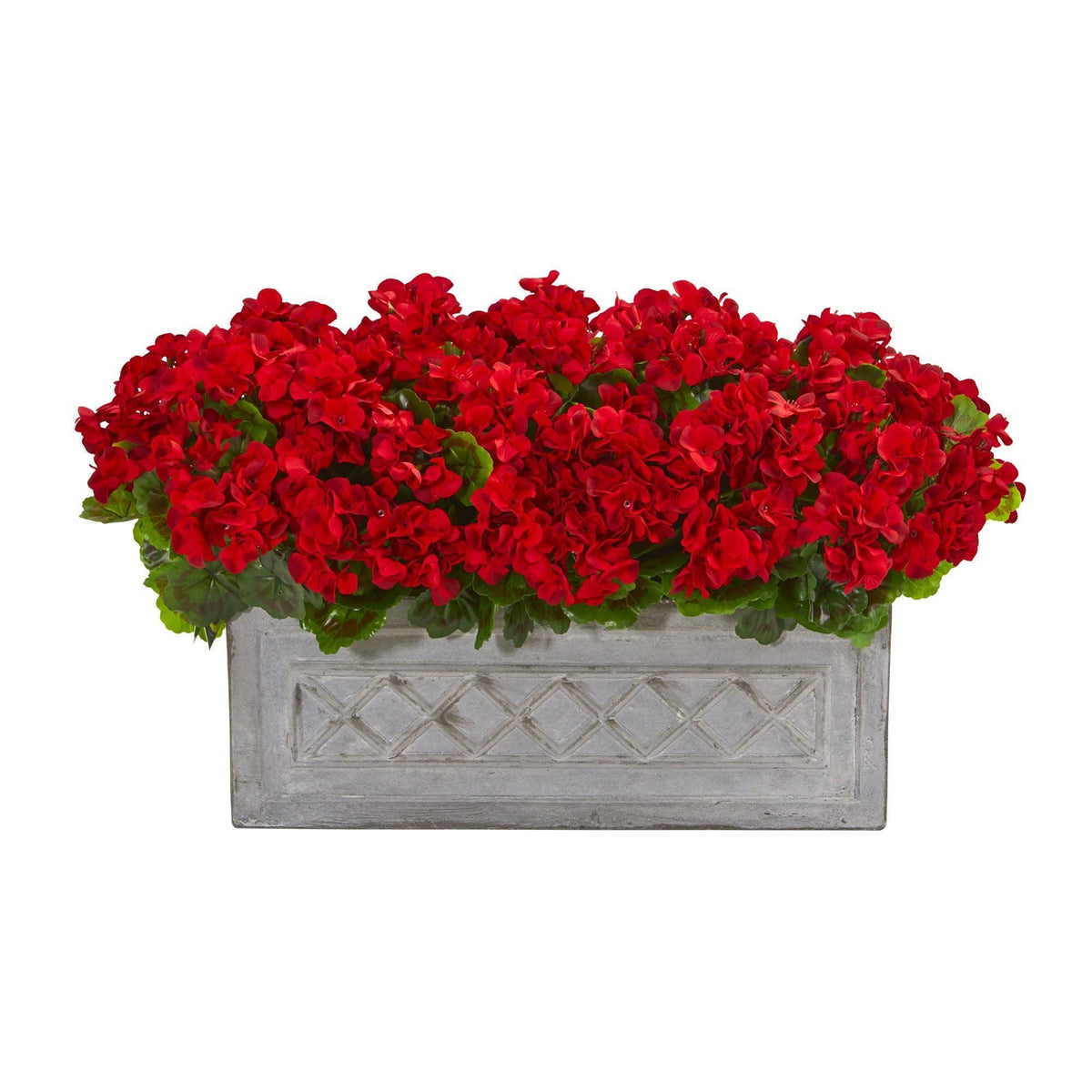 Geranium Artificial Plant in Stone Planter UV Resist Red by Nearly Natural in Red