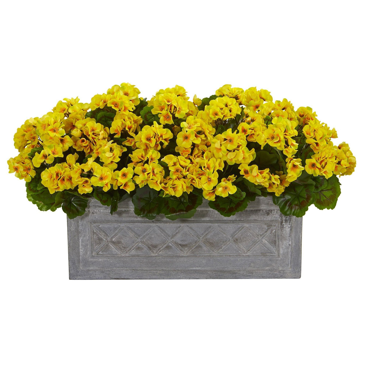 Geranium Artificial Plant in Stone Planter UV Resist Yellow by Nearly Natural in Yellow