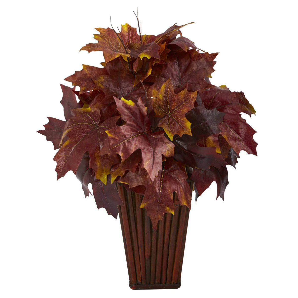 19" Autumn Maple Leaf Artificial Plant in Decorative Planter by Nearly Natural in Burgundy