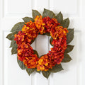 20" Autumn Hydrangea Artificial Wreath by Nearly Natural in Orange