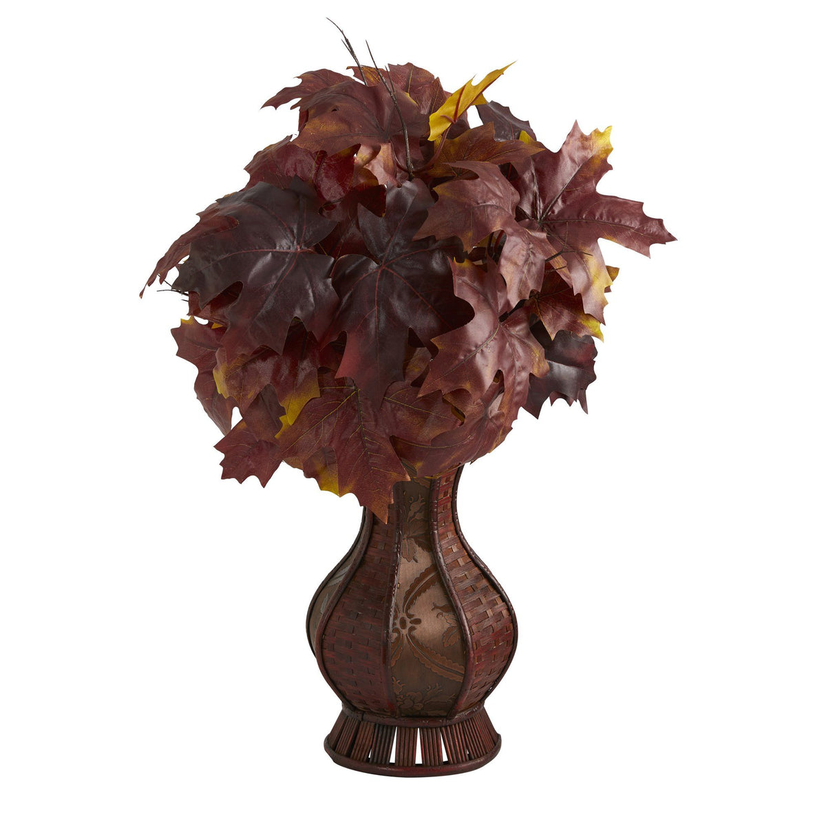 24" Autumn Maple Leaf Artificial Plant in Decorative Planter by Nearly Natural in Burgundy