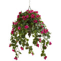 37" Bougainvillea Artificial Plant in Hanging Metal Bowl by Nearly Natural in Beauty