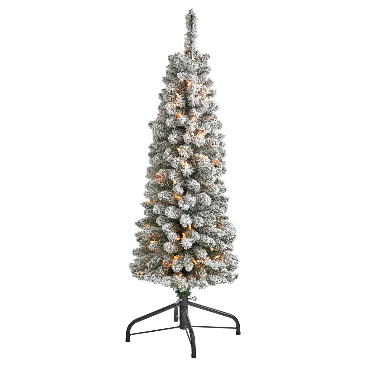 4' Flocked Pencil Christmas Tree w/100 Lights & 216 Tips by Nearly Natural