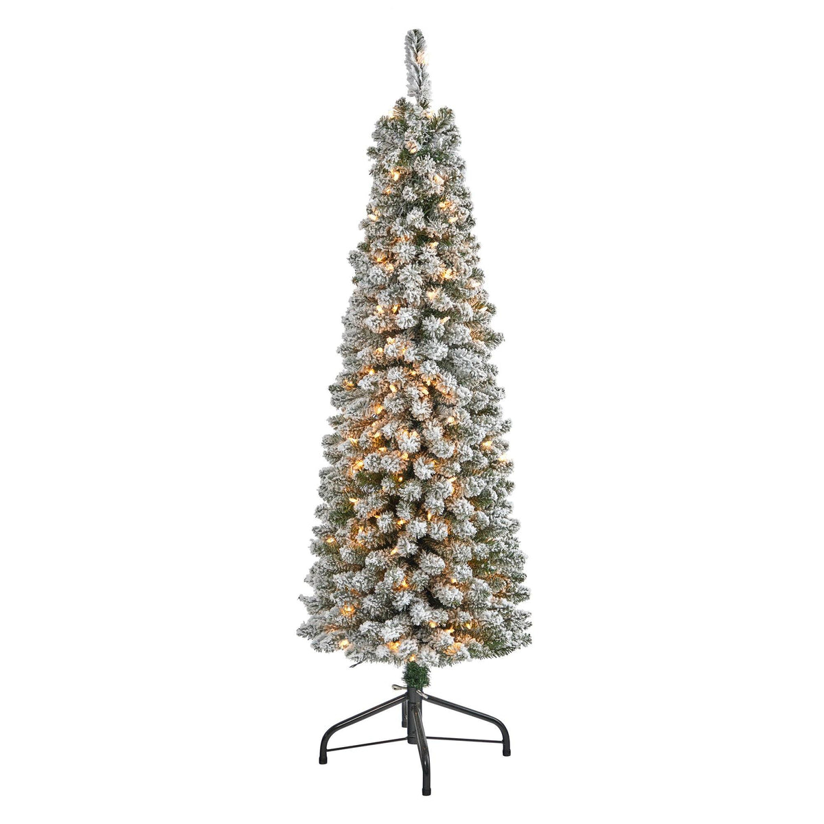 5' Flocked Pencil Christmas Tree w/200 Lights & 318 Tips by Nearly Natural