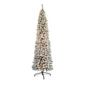 7' Flocked Pencil Christmas Tree w/400 Lights & 574 Tips by Nearly Natural