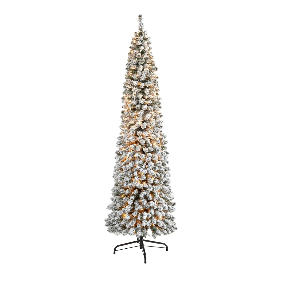 7' Flocked Pencil Christmas Tree w/400 Lights & 574 Tips by Nearly Natural