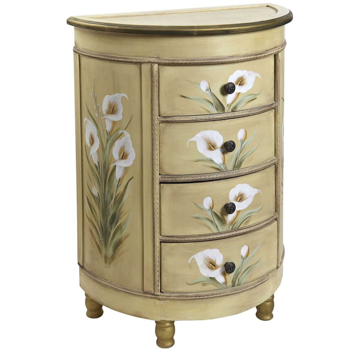 Antique Accessory Table w/Calla Lily Floral Art by Nearly Natural