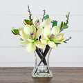 15" Magnolia Arrangement w/Vase - White by Nearly Natural in White