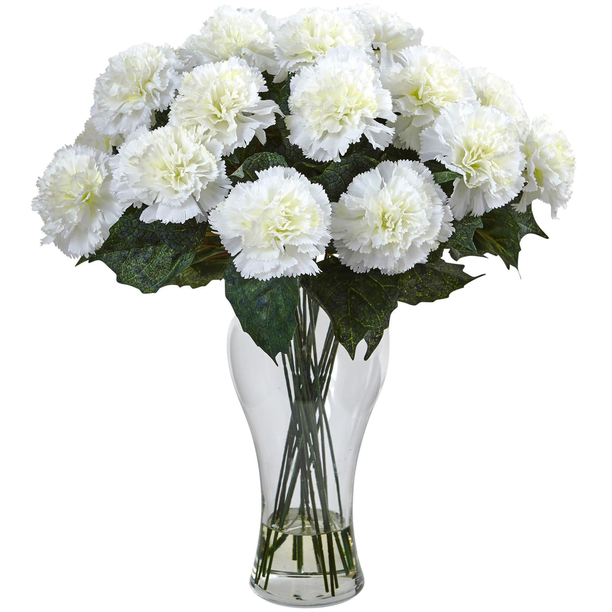 Blooming Carnation Arrangement w/Vase Cream by Nearly Natural in Cream