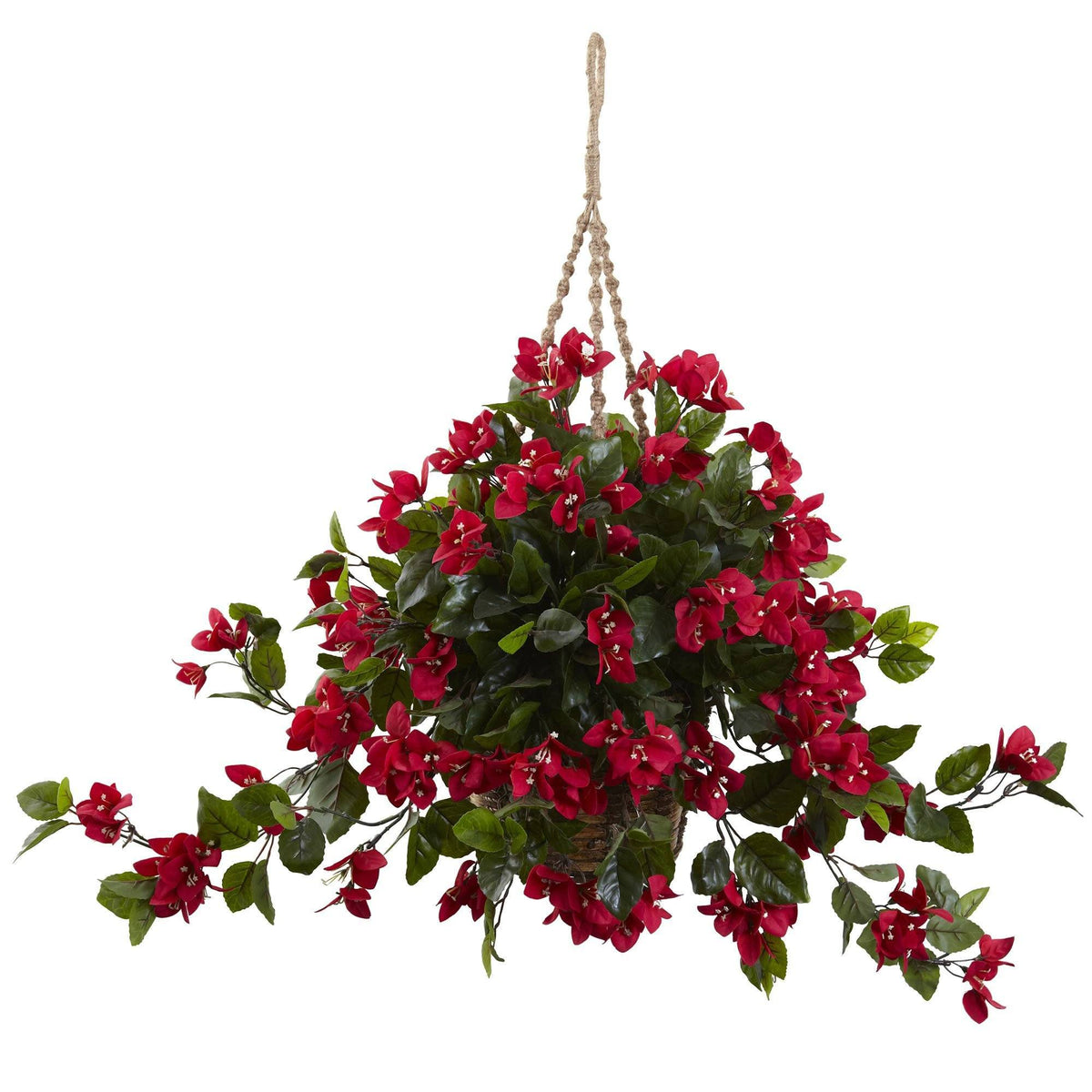 Bougainvillea Hanging Bskt UV Resistant (Indoor/Outdoor) Red by Nearly Natural in Red