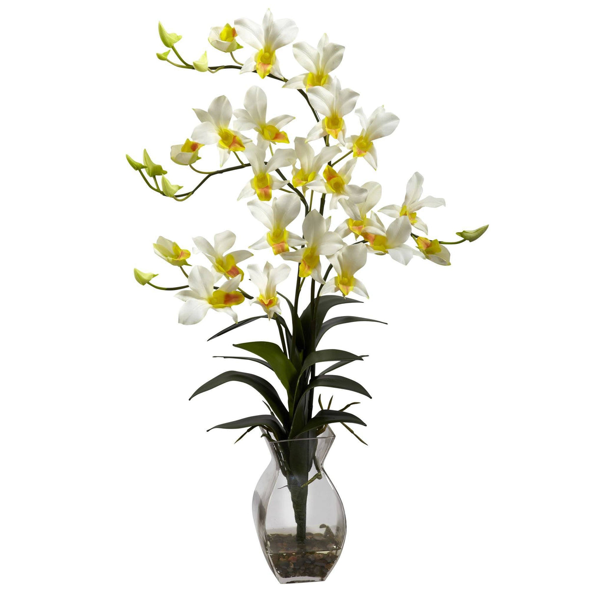 Dendrobium Orchid w/Vase Arrangement Cream by Nearly Natural in Cream