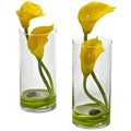 Double Calla Lily w/Cylinder (Set of 2) Yellow by Nearly Natural in Yellow