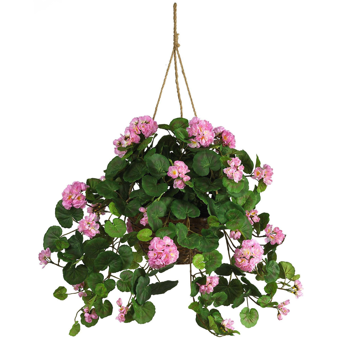 Geranium Hanging Basket - Pink by Nearly Natural in Pink