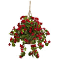 Geranium Hanging Basket UV Resistant (Indoor/Outdoor) Red by Nearly Natural in Red